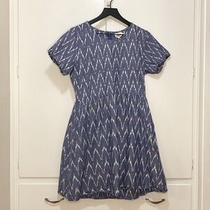 Mata Traders 100% Cotton, Blue and White, Medium, Chevron Print, Skater Dress